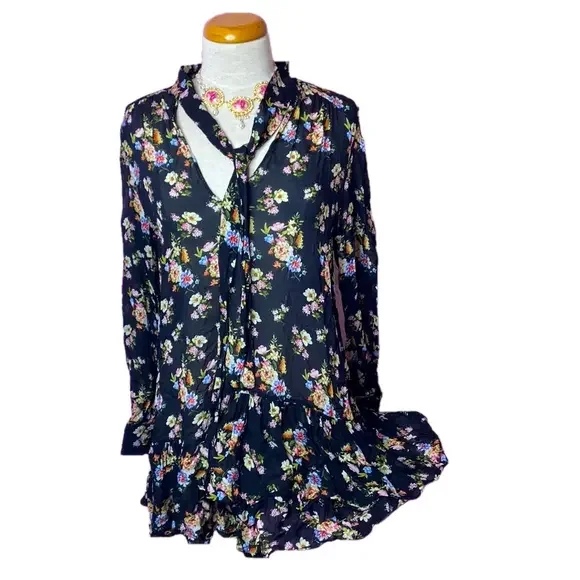🌹 Zara Woman 🌹 Sheer Floral Long Sleeve Ruffle Dress - Picture 4 of 15